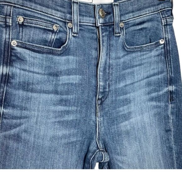 AYR Medium Blue Straight Leg The Pop Frayed Raw Hem Jeans 33 - Picture 6 of 14